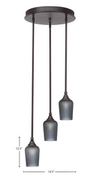 Empire Three Light Cluster Pendalier in Dark Granite with 5" Smoke Textured Shade