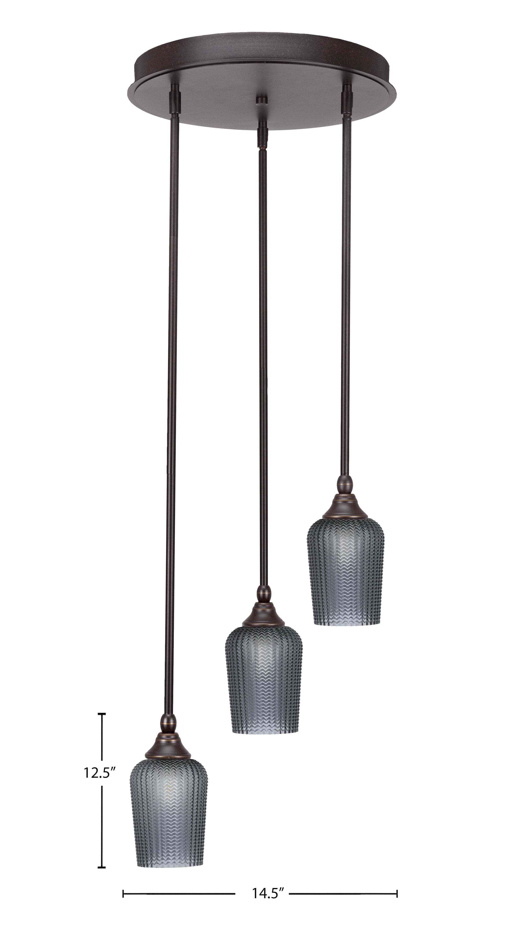Empire Three Light Cluster Pendalier in Dark Granite with 5" Smoke Textured Shade