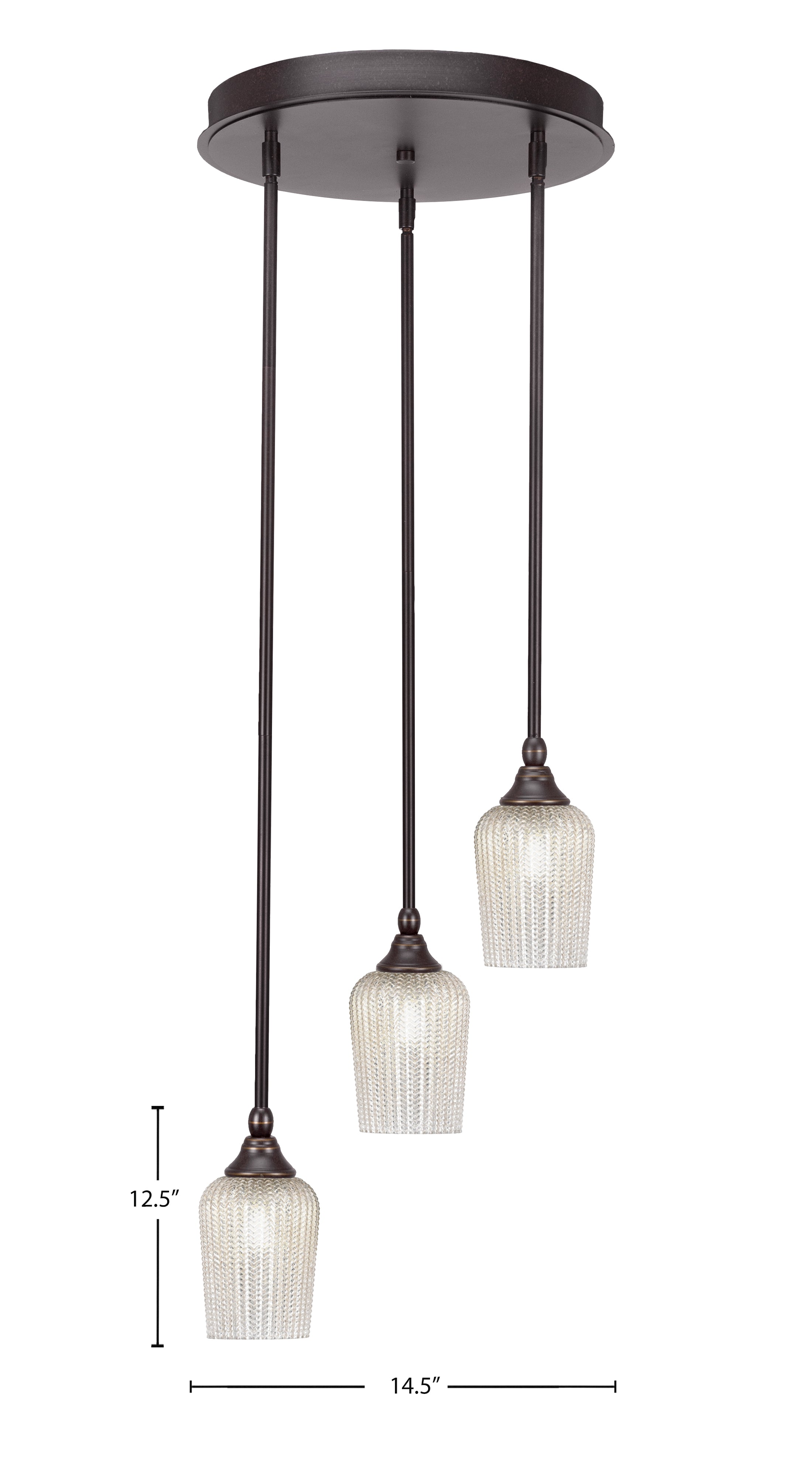 Empire Three Light Cluster Pendalier in Dark Granite with 5" Silver Textured Shade