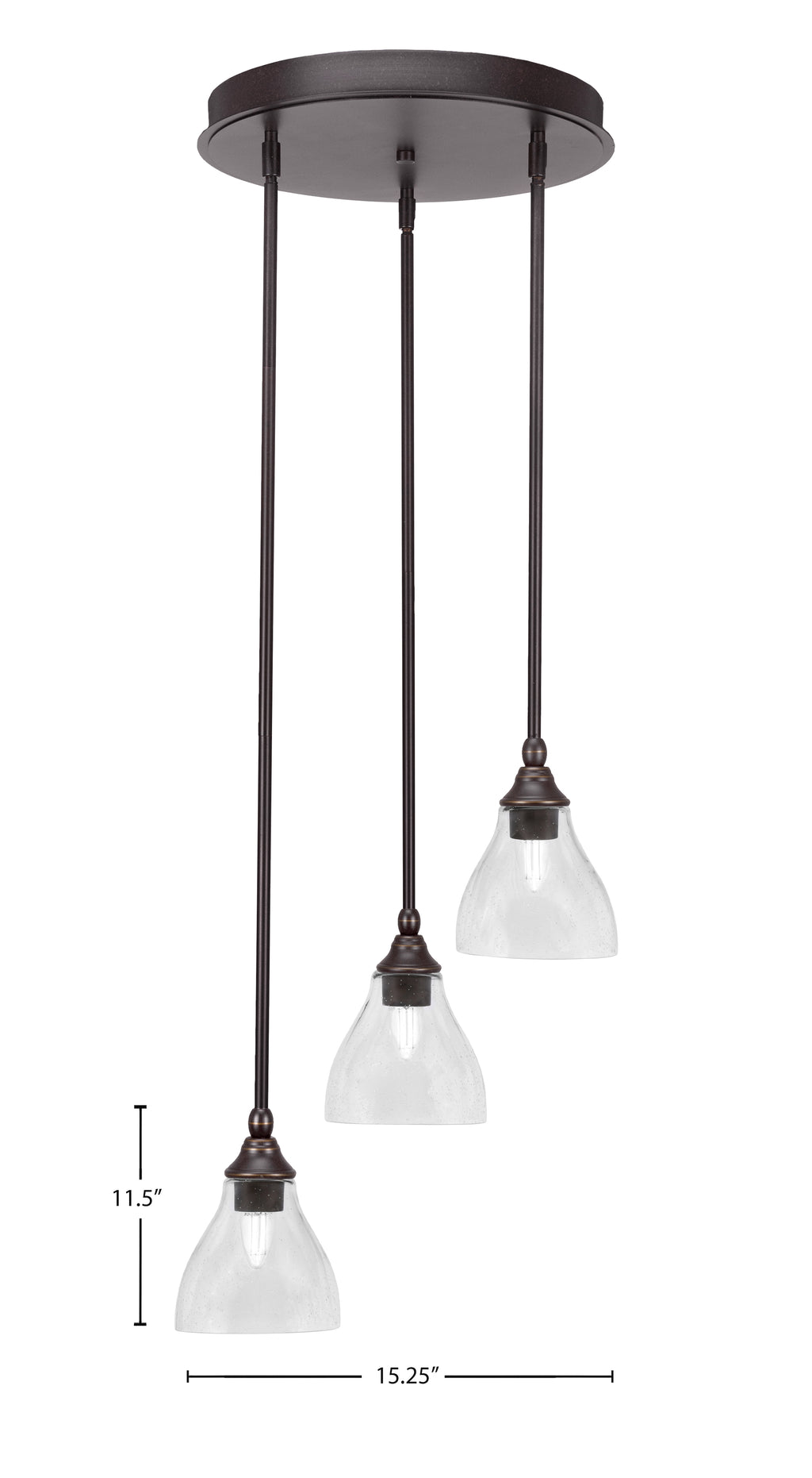 Empire Three Light Cluster Pendalier in Dark Granite with 6.25" Clear Bubble Shade