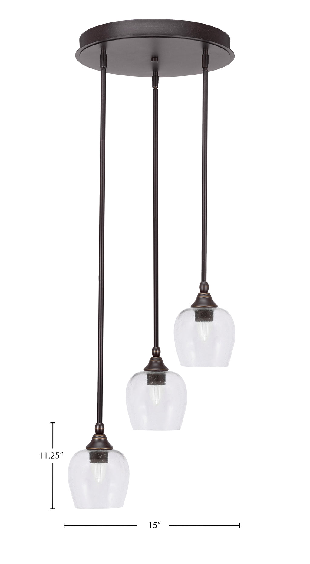 Empire Three Light Cluster Pendalier in Dark Granite with 6" Clear Bubble Shade