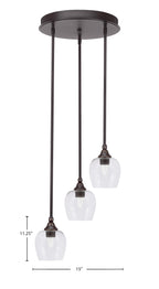 Empire Three Light Cluster Pendalier in Dark Granite with 6" Clear Bubble Shade