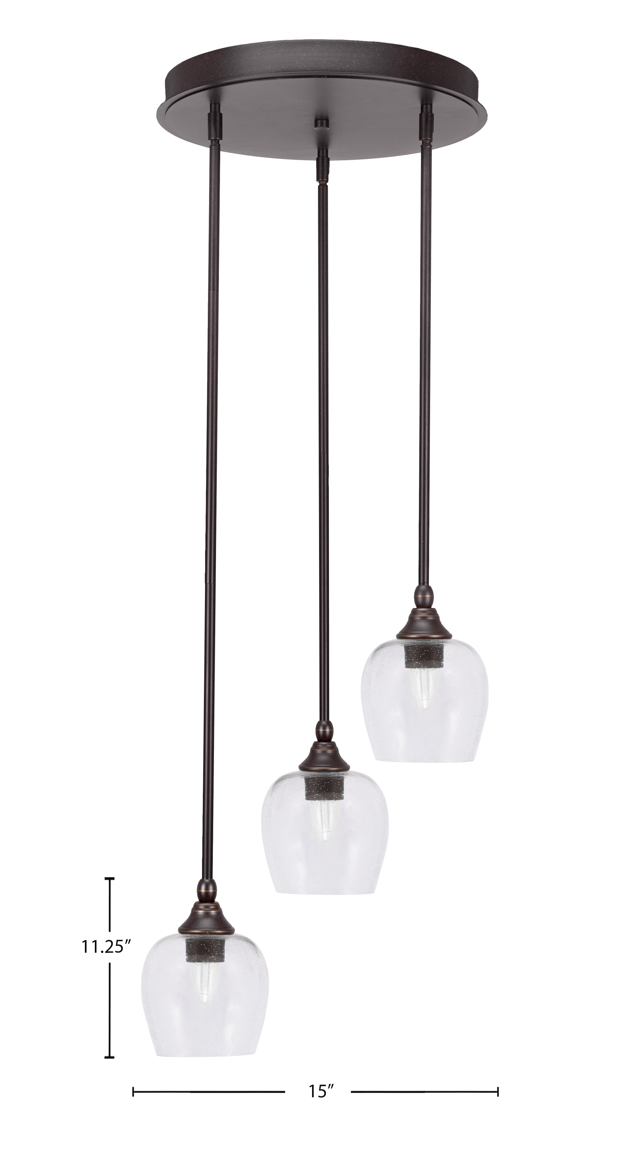 Empire Three Light Cluster Pendalier in Dark Granite with 6" Clear Bubble Shade