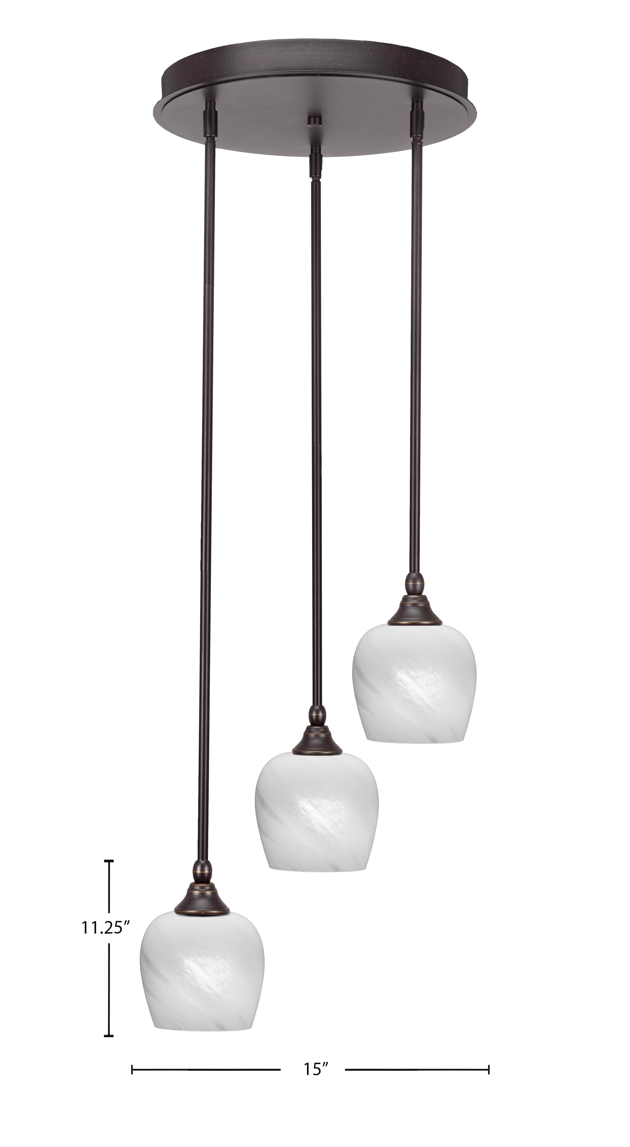 Empire Three Light Cluster Pendalier in Dark Granite with 6" White Marble Shade