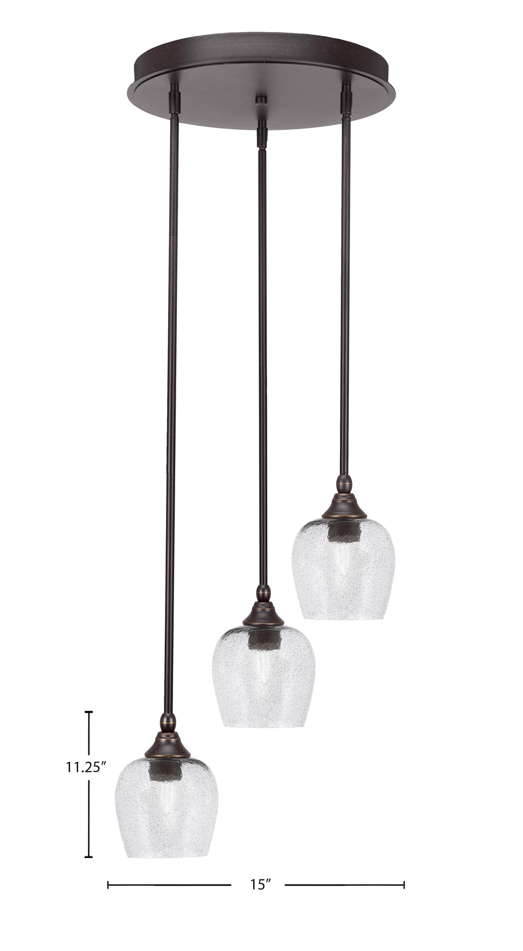 Empire Three Light Cluster Pendalier in Dark Granite with 6" Smoke Bubble Shade