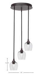 Empire Three Light Cluster Pendalier in Dark Granite with 6" Smoke Bubble Shade