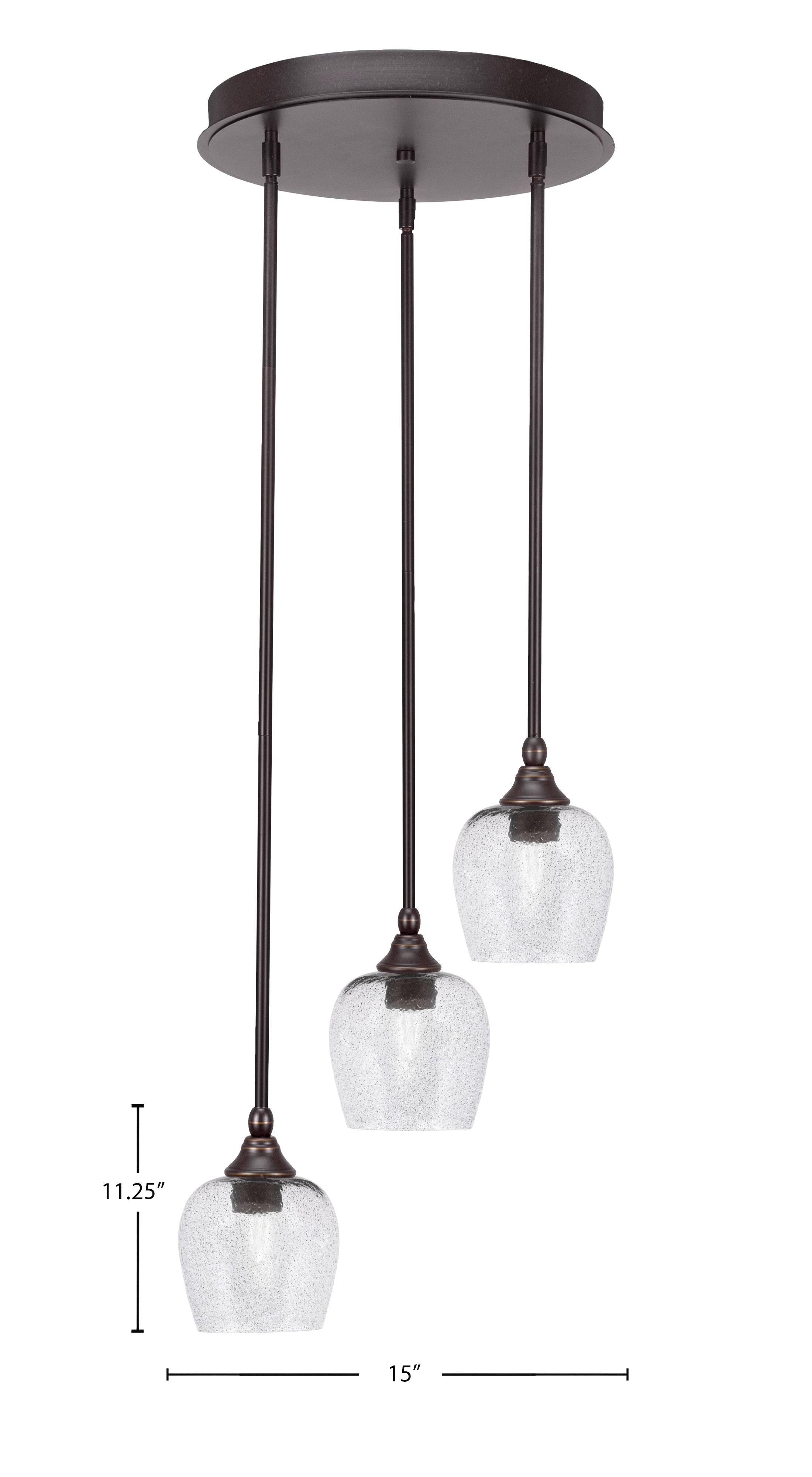 Empire Three Light Cluster Pendalier in Dark Granite with 6" Smoke Bubble Shade