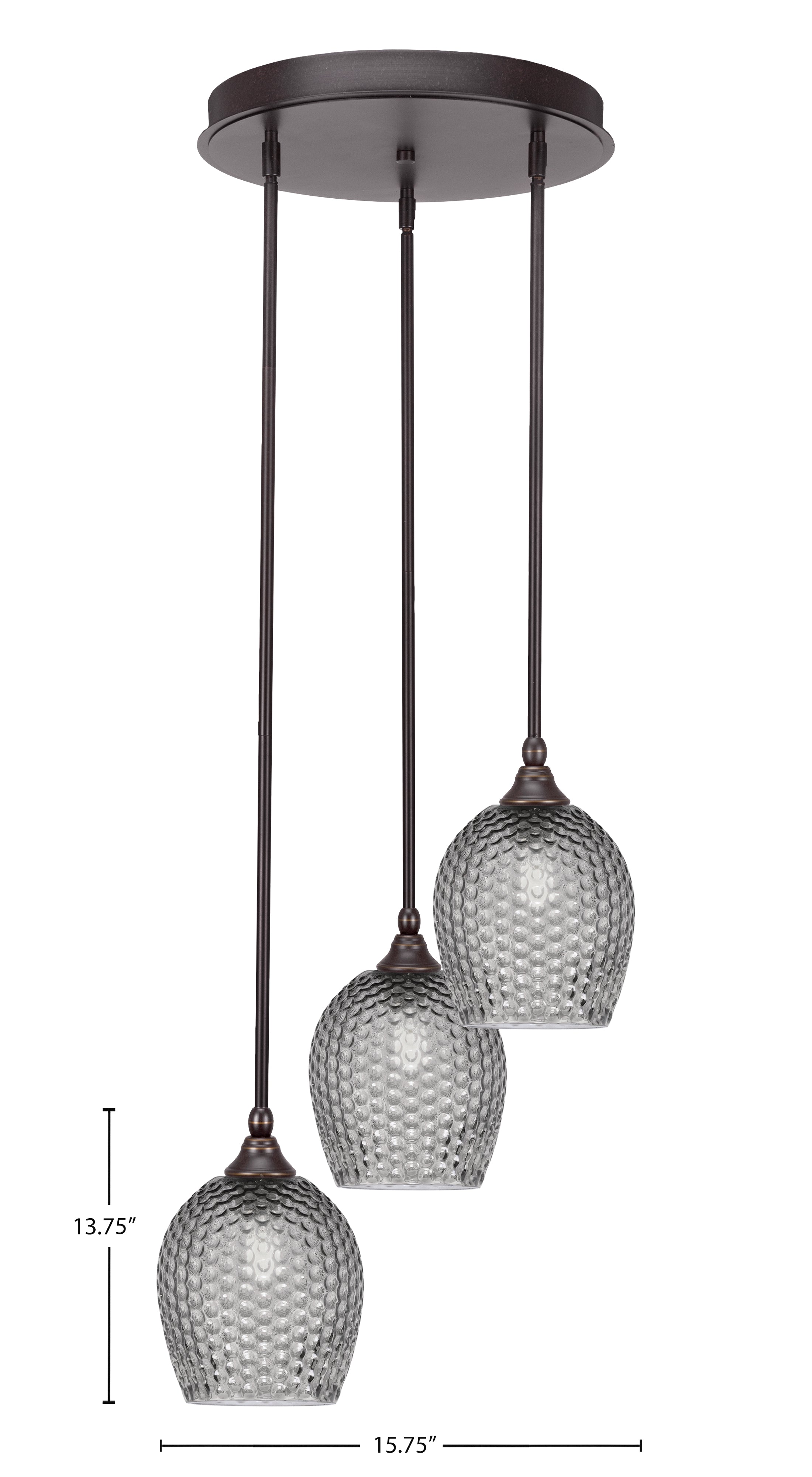 Empire Three Light Cluster Pendalier in Dark Granite with 7.5" Smoke Textured Shade