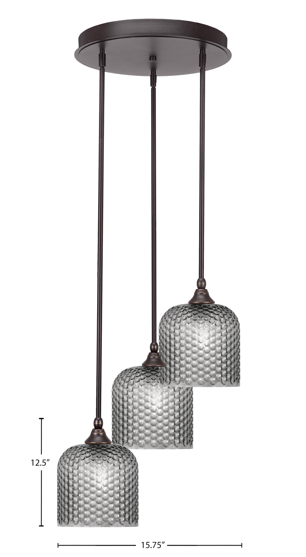 Empire Three Light Cluster Pendalier in Dark Granite with 7" Smoke Textured Shade