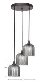 Empire Three Light Cluster Pendalier in Dark Granite with 7" Smoke Textured Shade