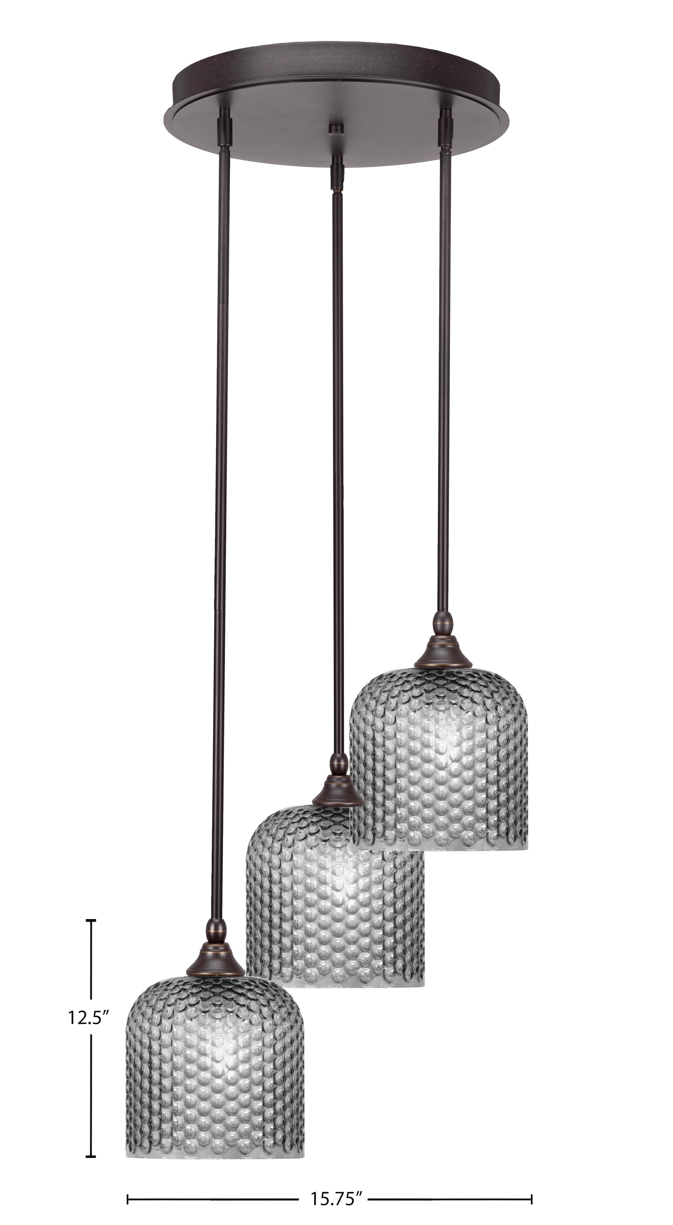 Empire Three Light Cluster Pendalier in Dark Granite with 7" Smoke Textured Shade