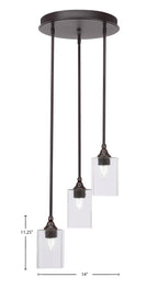 Empire Three Light Cluster Pendalier in Dark Granite with 4" Square Clear Bubble Shade