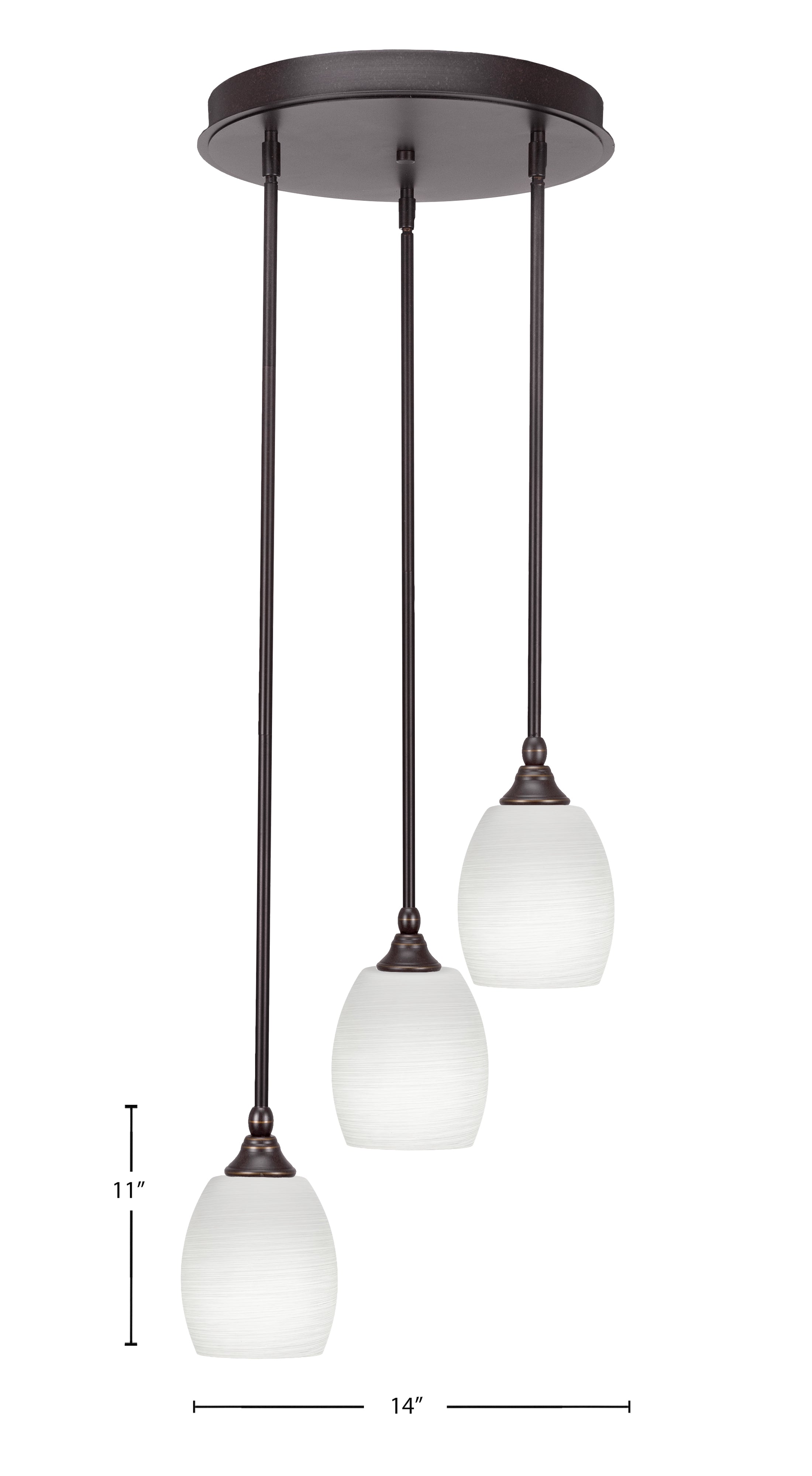Empire Three Light Cluster Pendalier in Dark Granite with 5" White Linen Shade