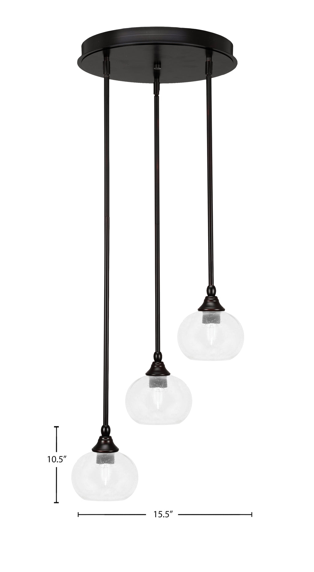 Empire Three Light Cluster Pendalier in Espresso with 7" Clear Bubble Shade