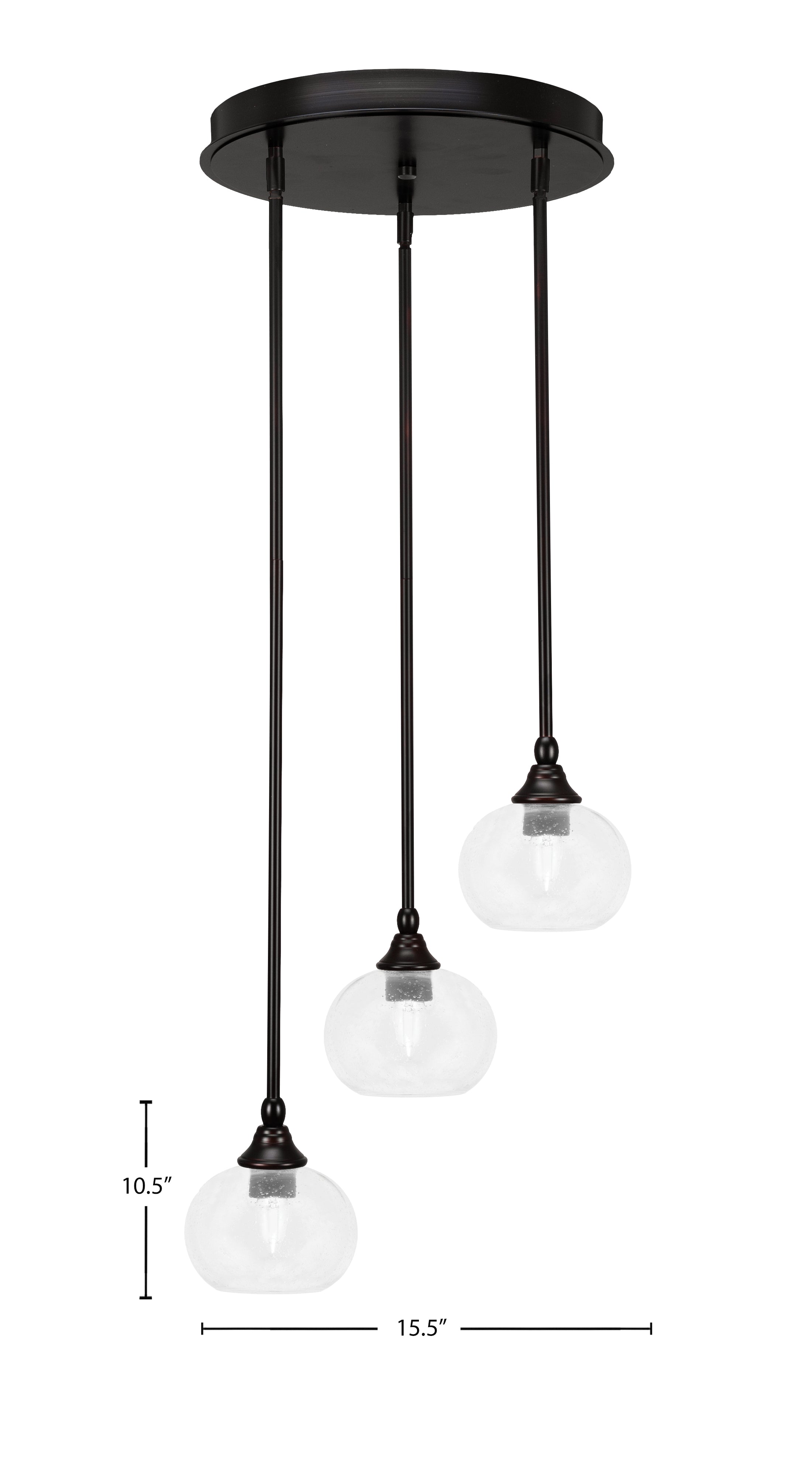 Empire Three Light Cluster Pendalier in Espresso with 7" Clear Bubble Shade