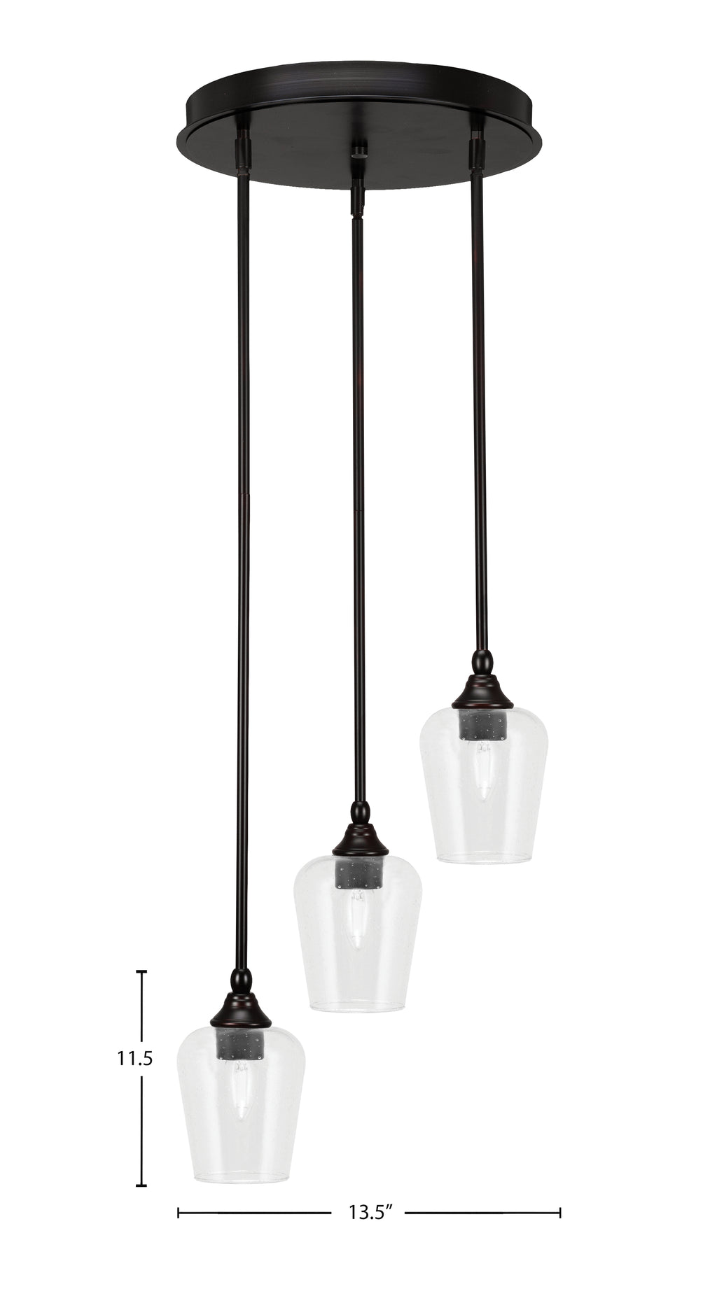 Empire Three Light Cluster Pendalier in Espresso with 5" Clear Bubble Shade