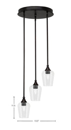 Empire Three Light Cluster Pendalier in Espresso with 5" Clear Bubble Shade