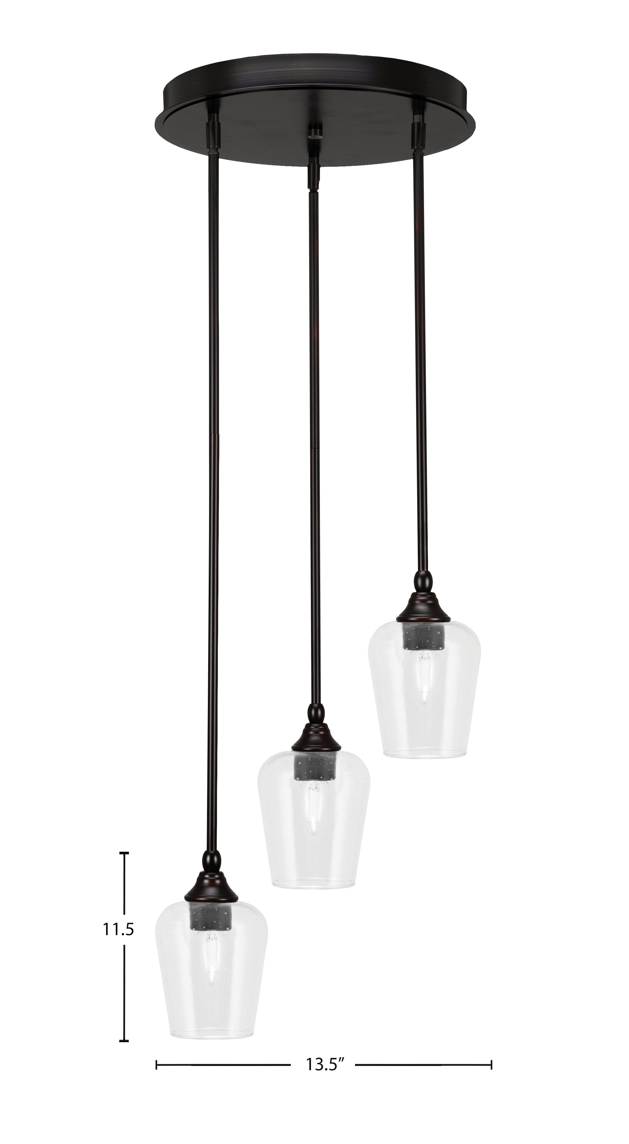 Empire Three Light Cluster Pendalier in Espresso with 5" Clear Bubble Shade