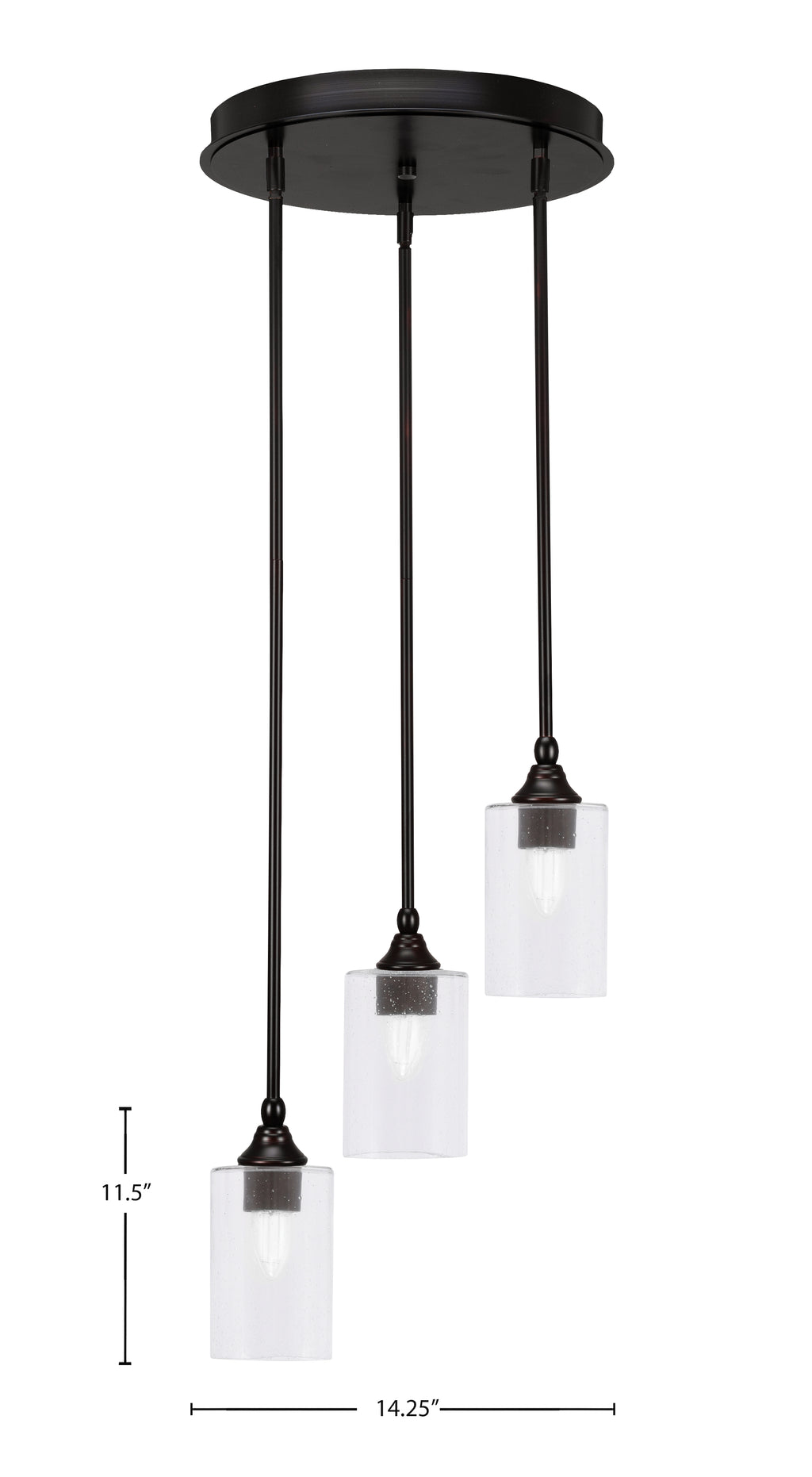 Empire Three Light Cluster Pendalier in Espresso with 4" Clear Bubble Shade