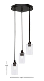 Empire Three Light Cluster Pendalier in Espresso with 4" Clear Bubble Shade