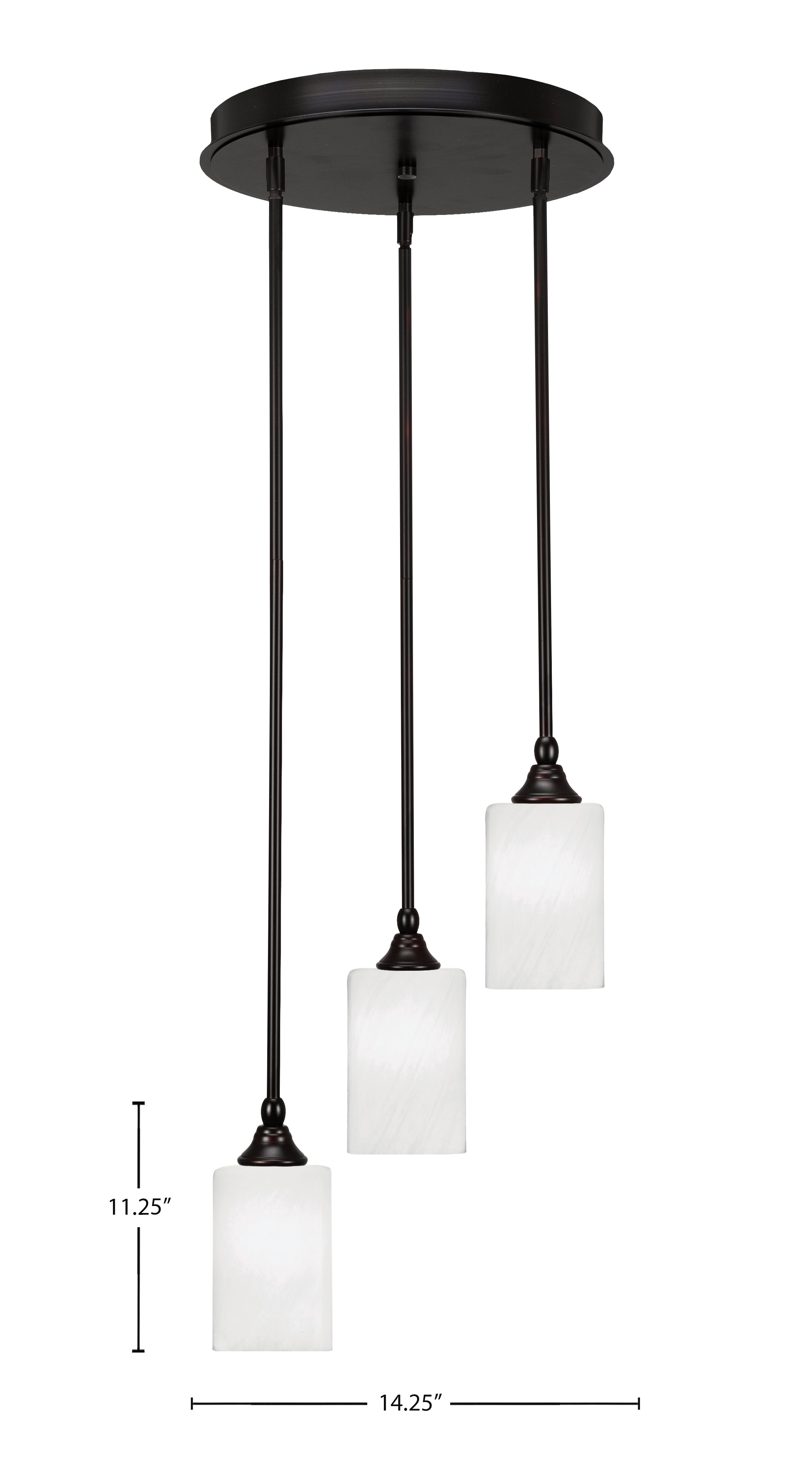 Empire Three Light Cluster Pendalier in Espresso with 4" White Marble Shade