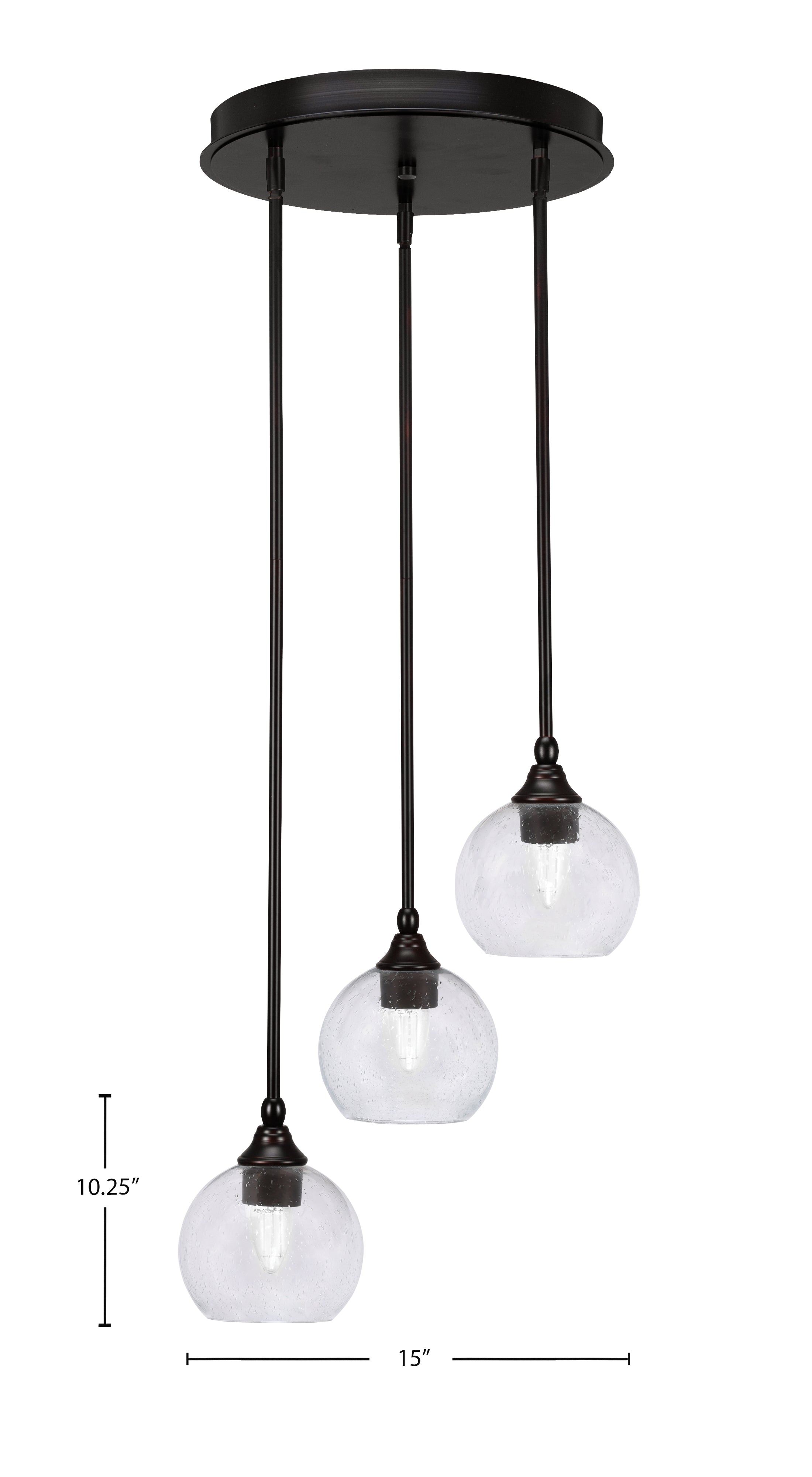 Empire Three Light Cluster Pendalier in Espresso with 5.75" Clear Bubble Shade