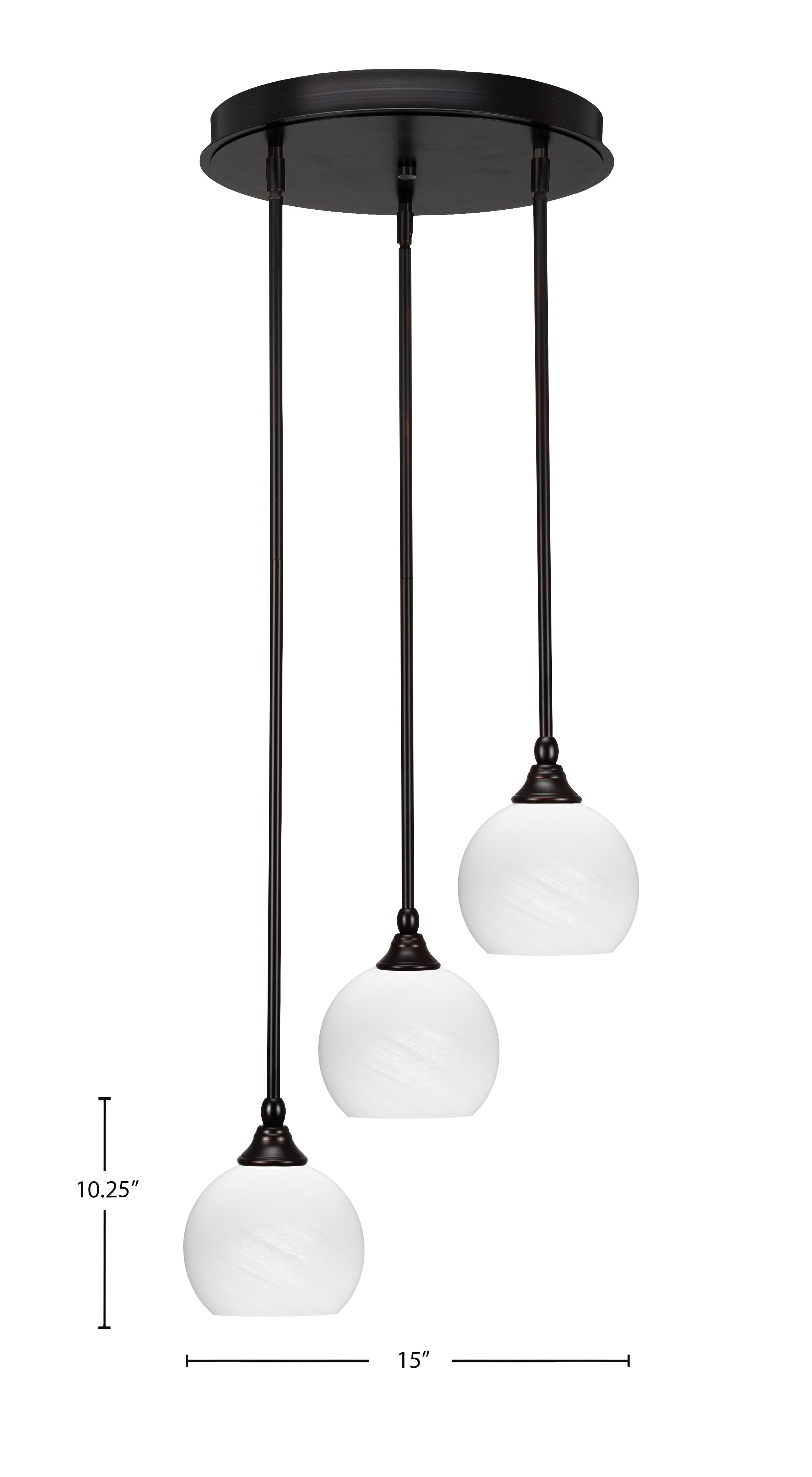 Empire Three Light Cluster Pendalier in Espresso with 5.75" White Marble Shade