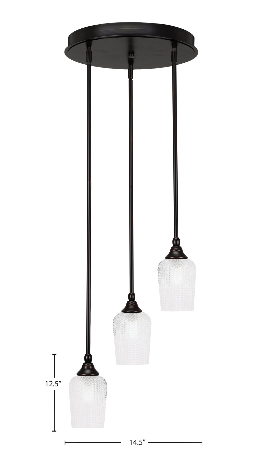 Empire Three Light Cluster Pendalier in Espresso with 5" Clear Textured Shade