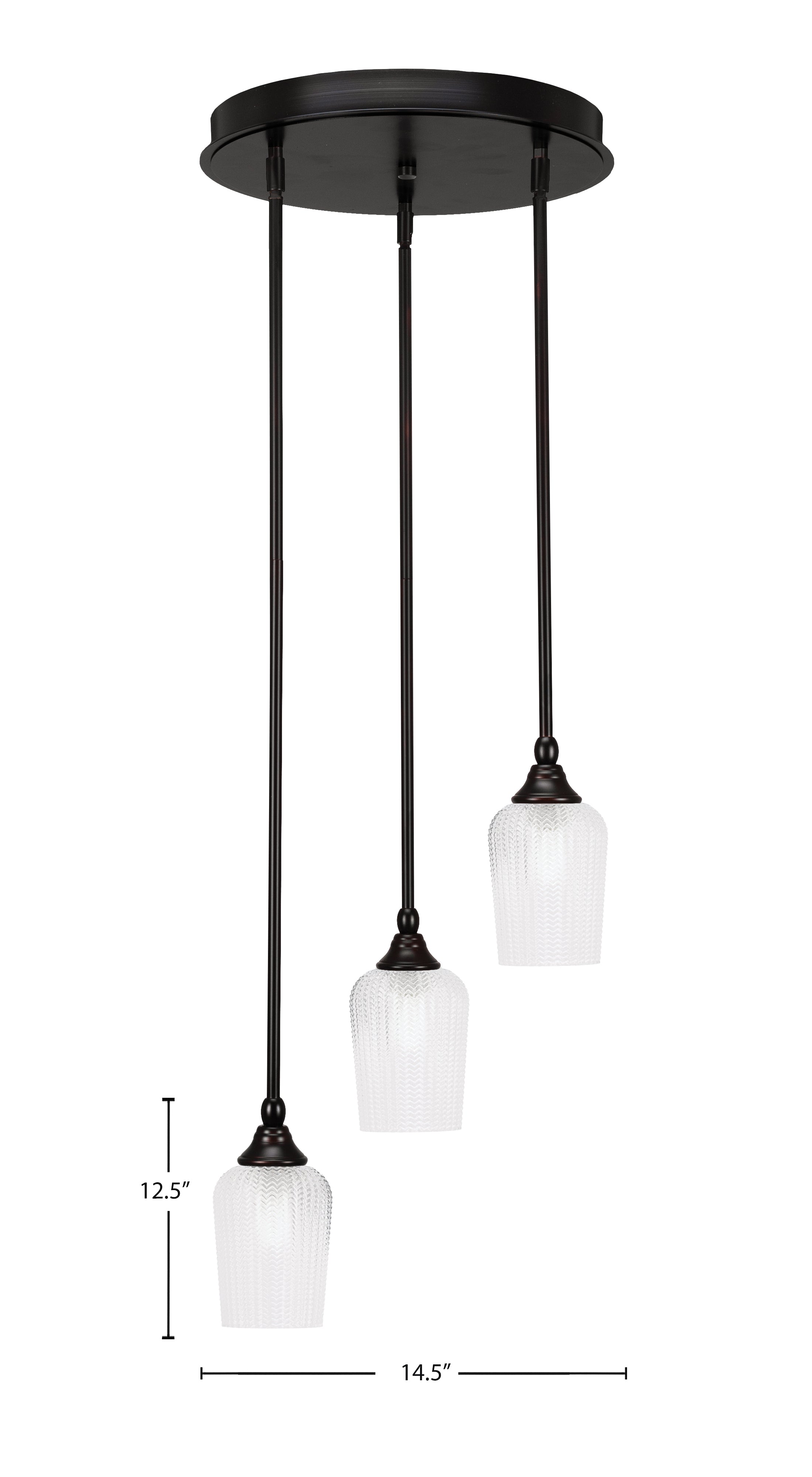 Empire Three Light Cluster Pendalier in Espresso with 5" Clear Textured Shade