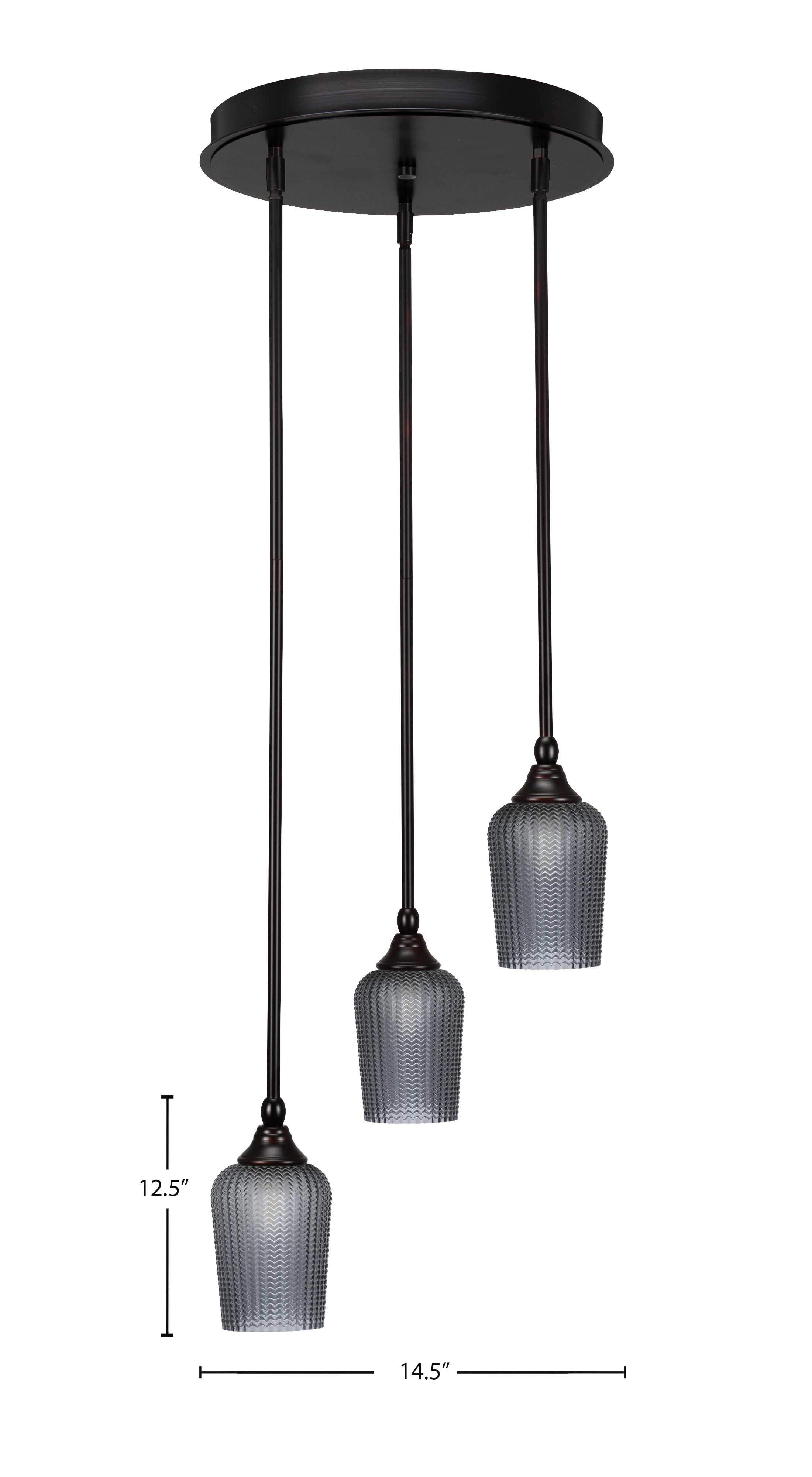 Empire Three Light Cluster Pendalier in Espresso with 5" Smoke Textured Shade