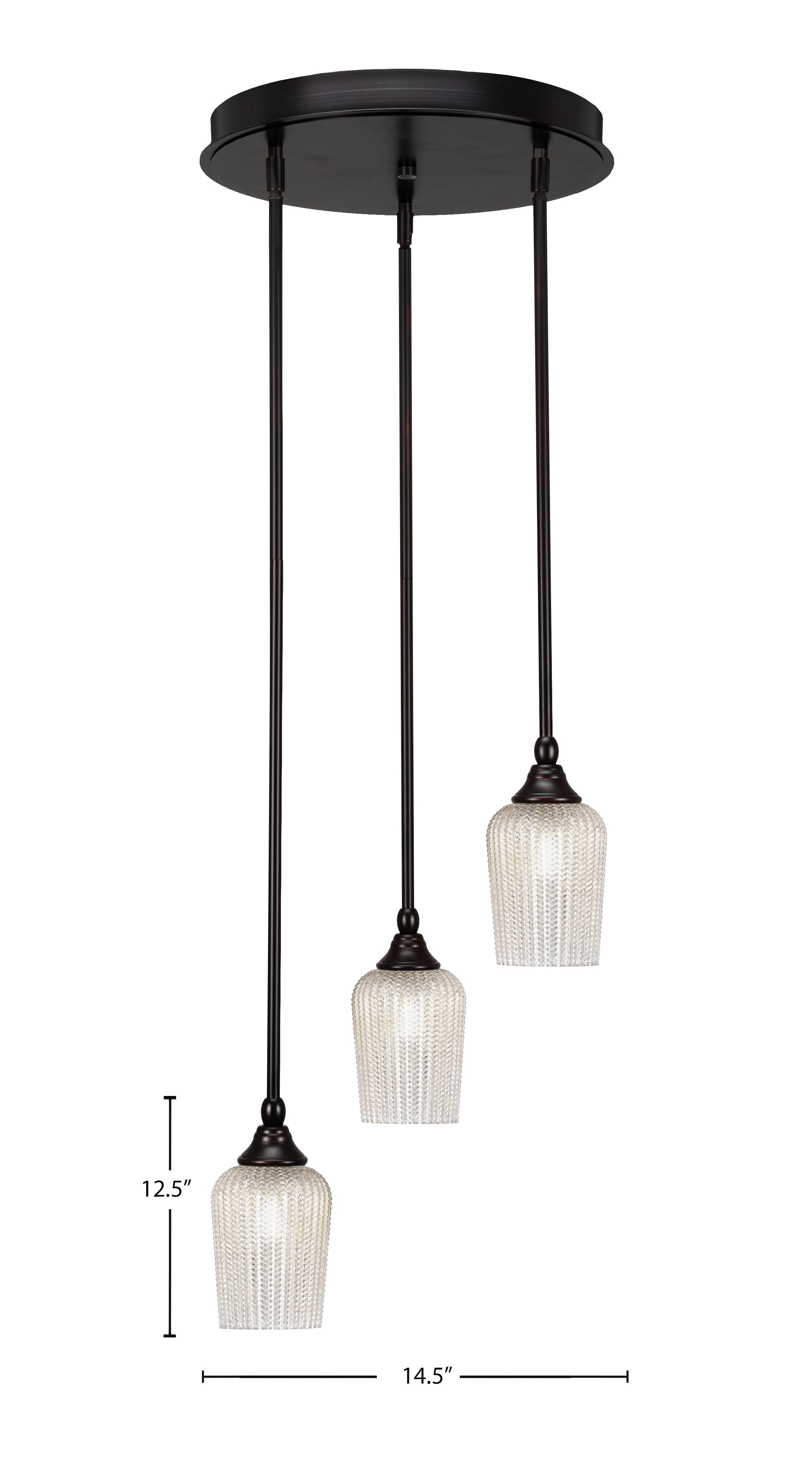 Empire Three Light Cluster Pendalier in Espresso with 5" Silver Textured Shade