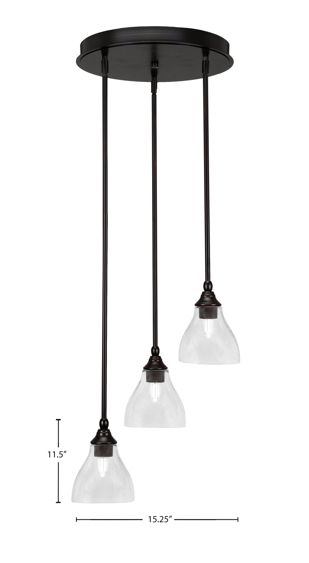 Empire Three Light Cluster Pendalier in Espresso with 6.25" Clear Bubble Shade