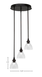 Empire Three Light Cluster Pendalier in Espresso with 6.25" Clear Bubble Shade