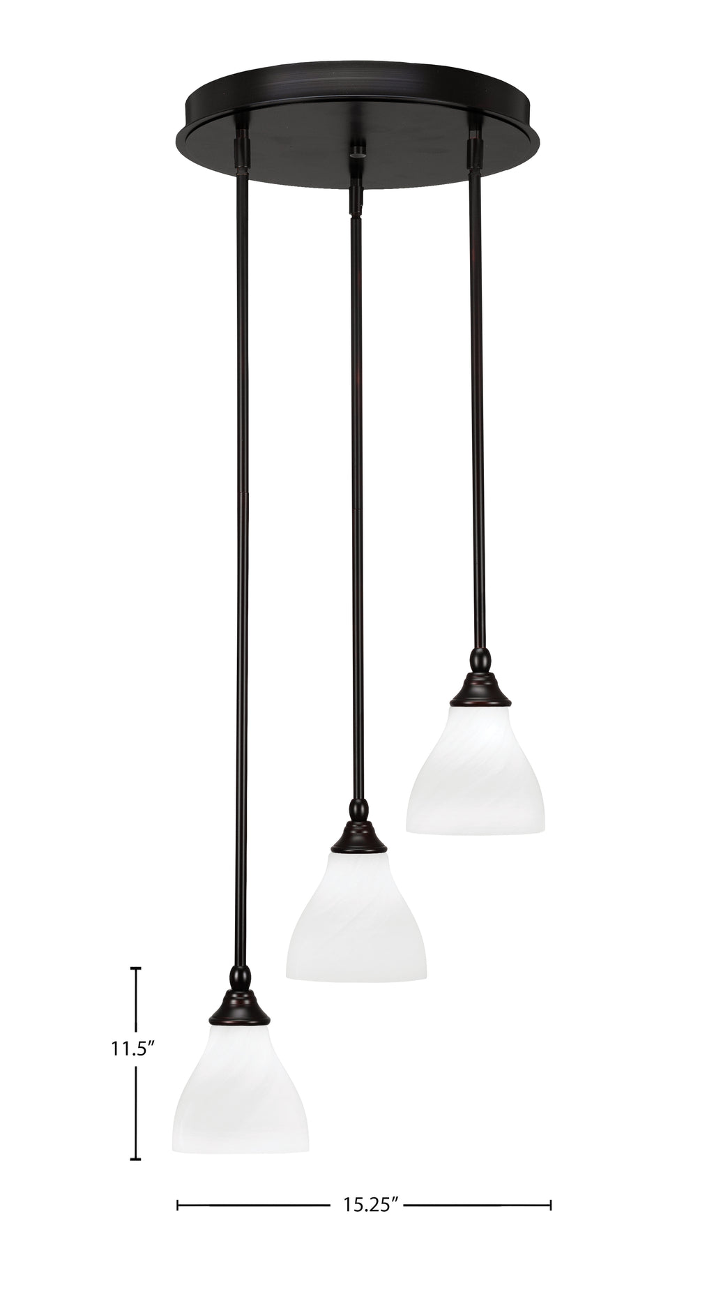 Empire Three Light Cluster Pendalier in Espresso with 6.25" White Marble Shade