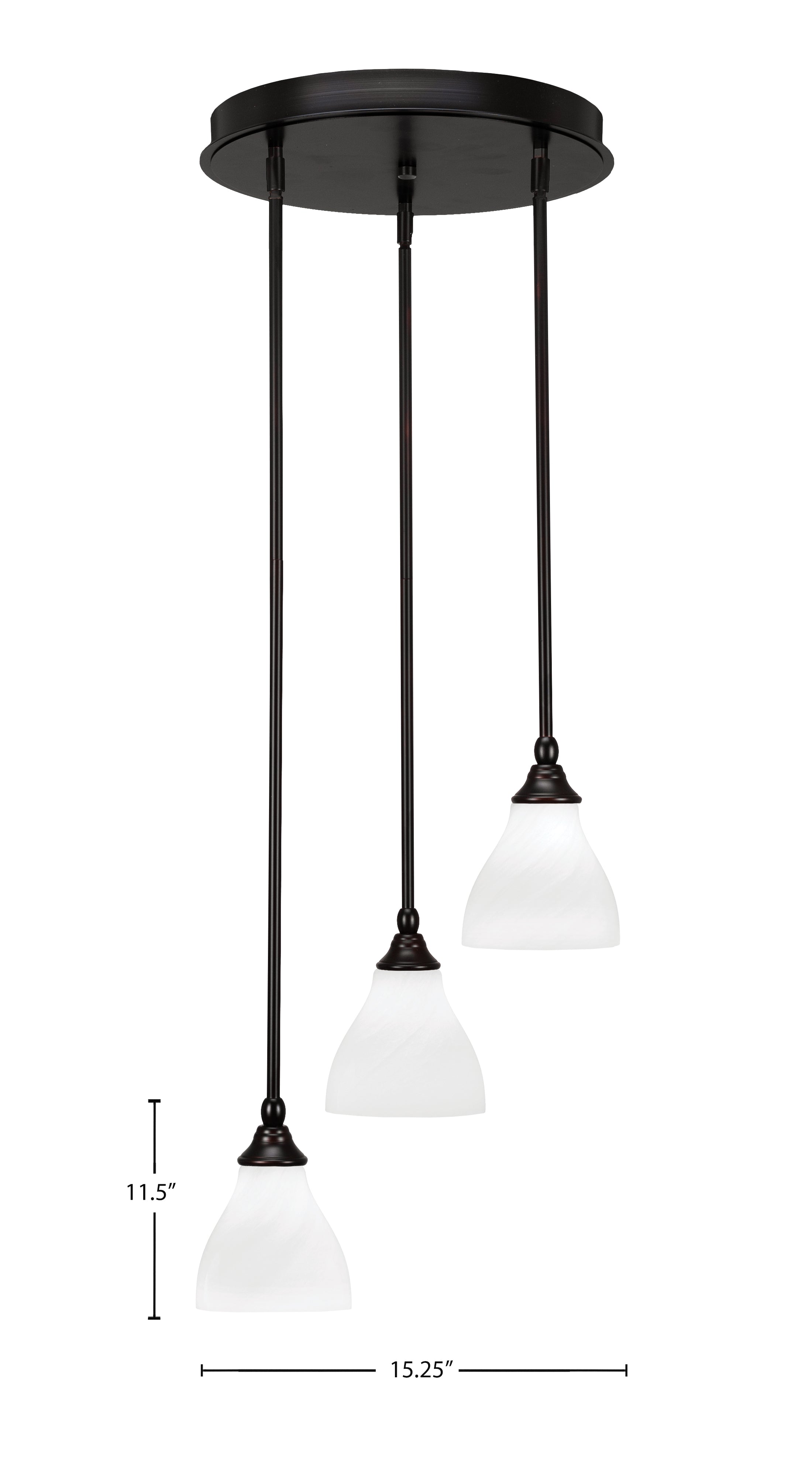 Empire Three Light Cluster Pendalier in Espresso with 6.25" White Marble Shade
