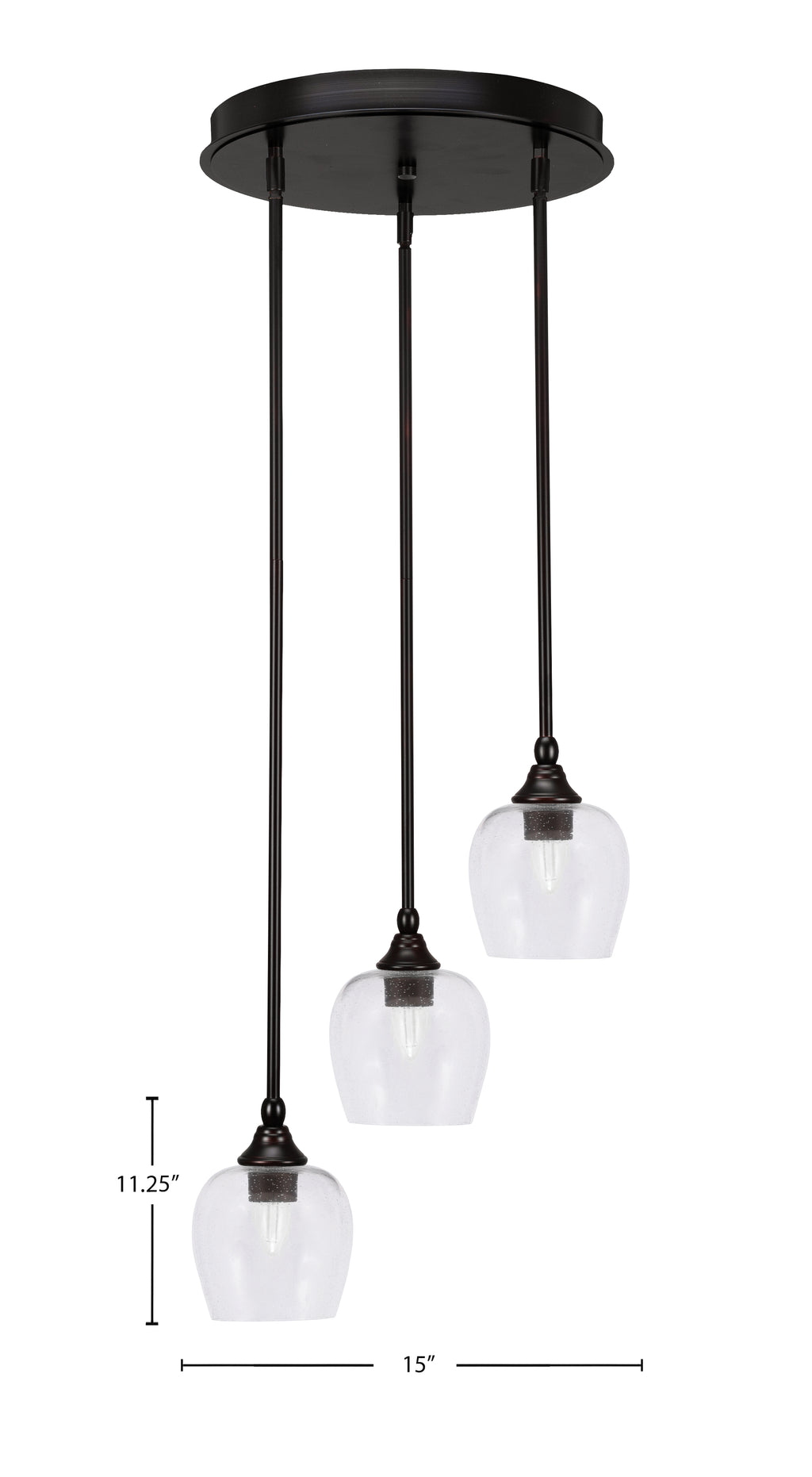 Empire Three Light Cluster Pendalier in Espresso with 6" Clear Bubble Shade