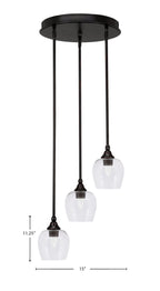 Empire Three Light Cluster Pendalier in Espresso with 6" Clear Bubble Shade