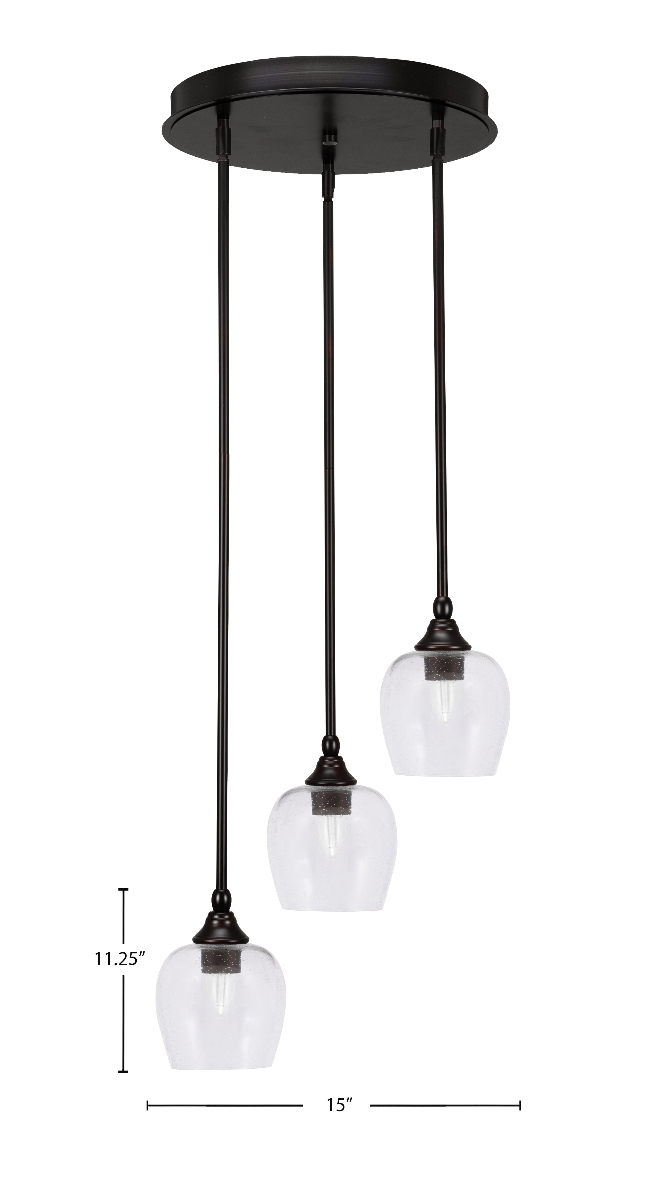 Empire Three Light Cluster Pendalier in Espresso with 6" Clear Bubble Shade