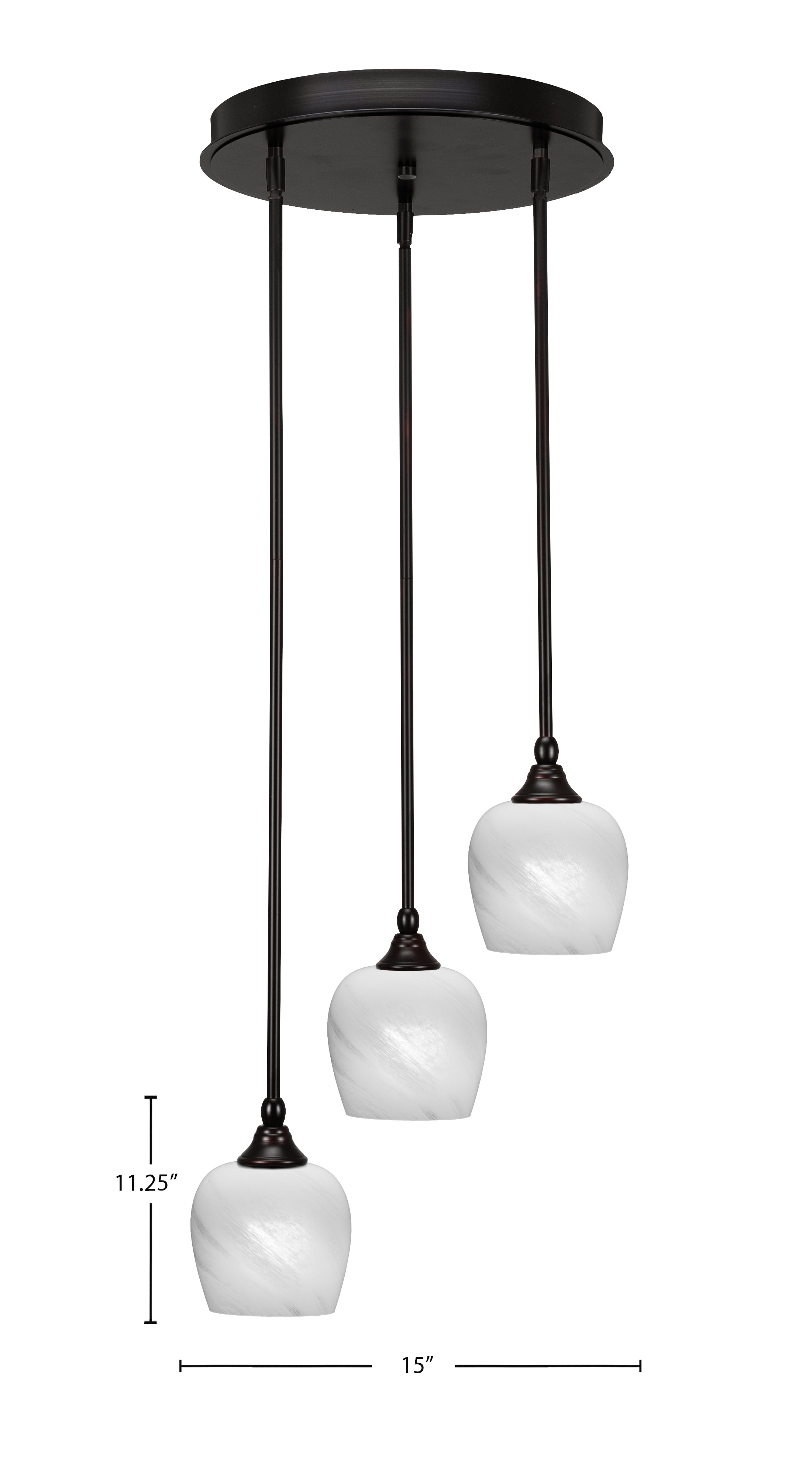 Empire Three Light Cluster Pendalier in Espresso with 6" White Marble Shade