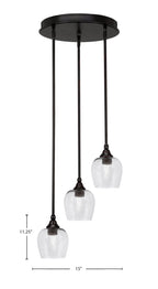 Empire Three Light Cluster Pendalier in Espresso with 6" Smoke Bubble Shade