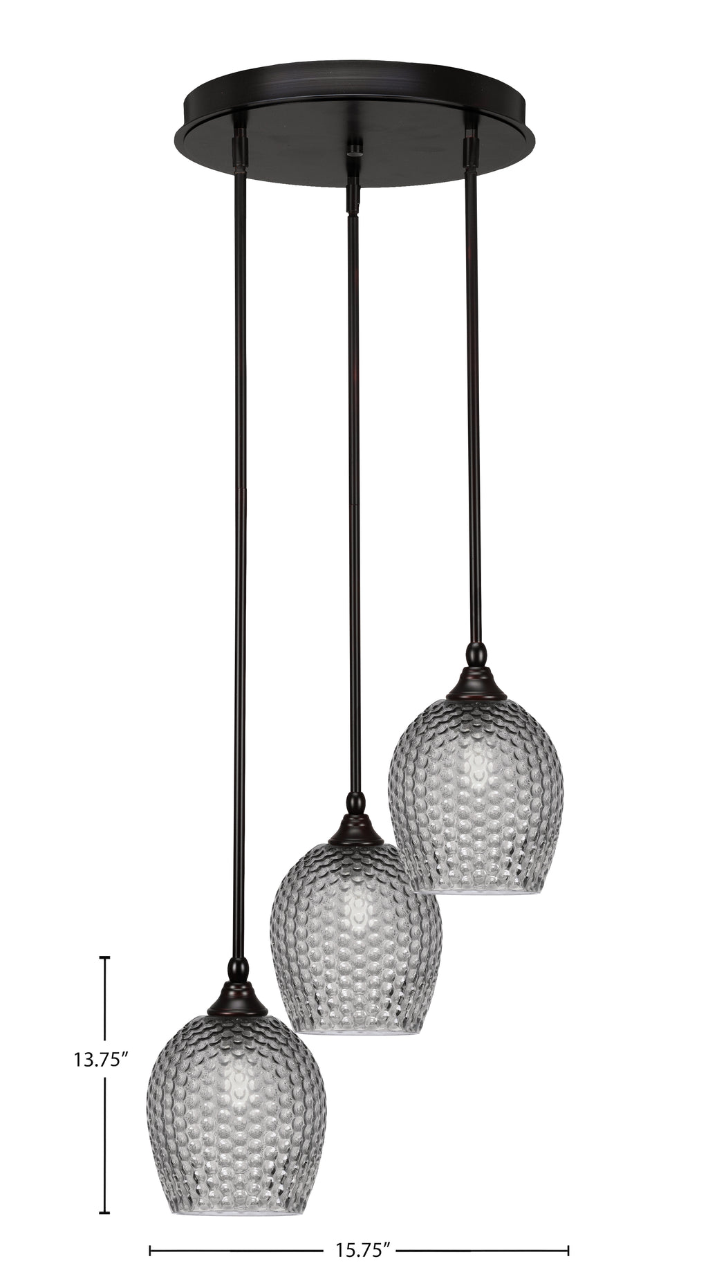 Empire Three Light Cluster Pendalier in Espresso with 7.5" Smoke Textured Shade