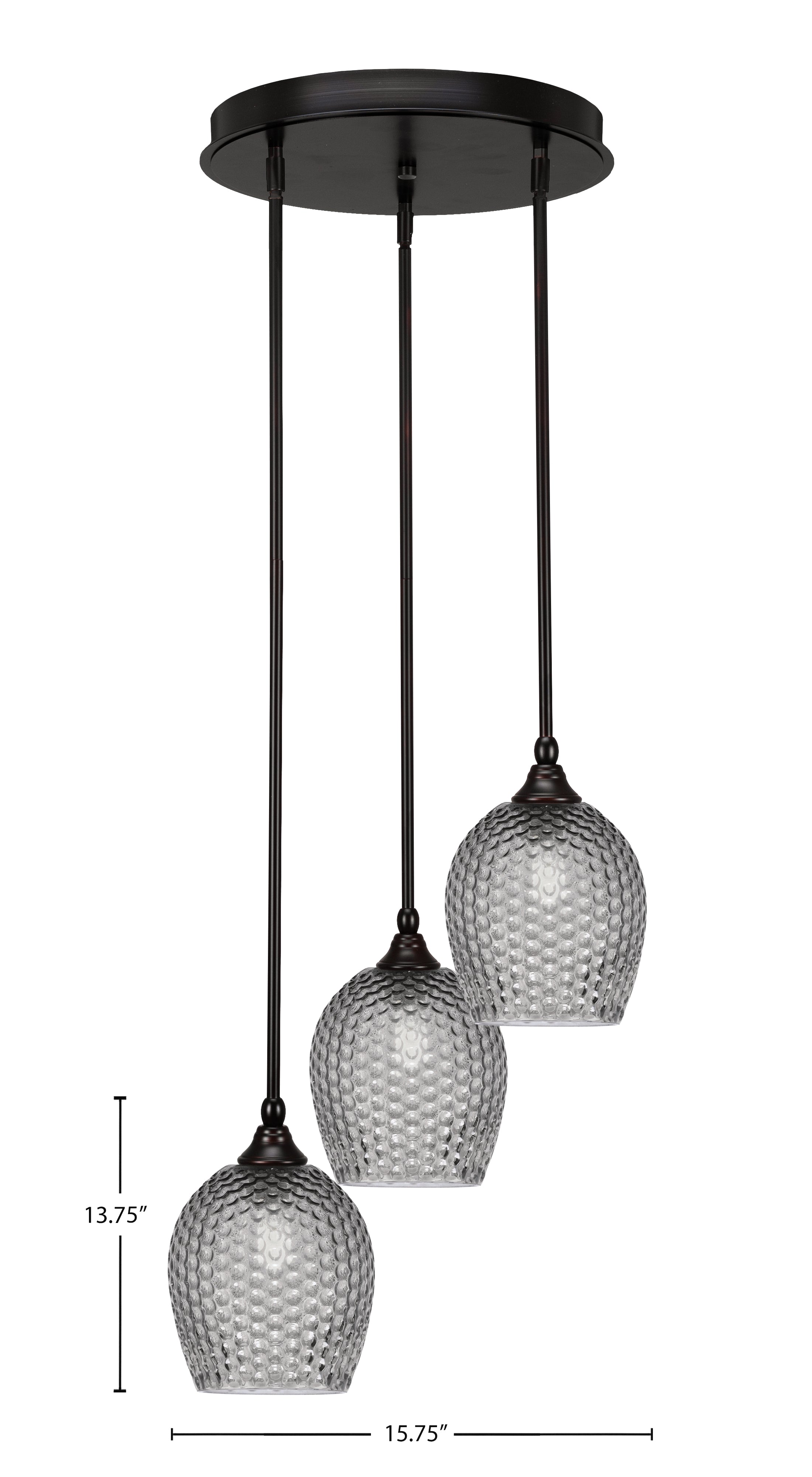 Empire Three Light Cluster Pendalier in Espresso with 7.5" Smoke Textured Shade