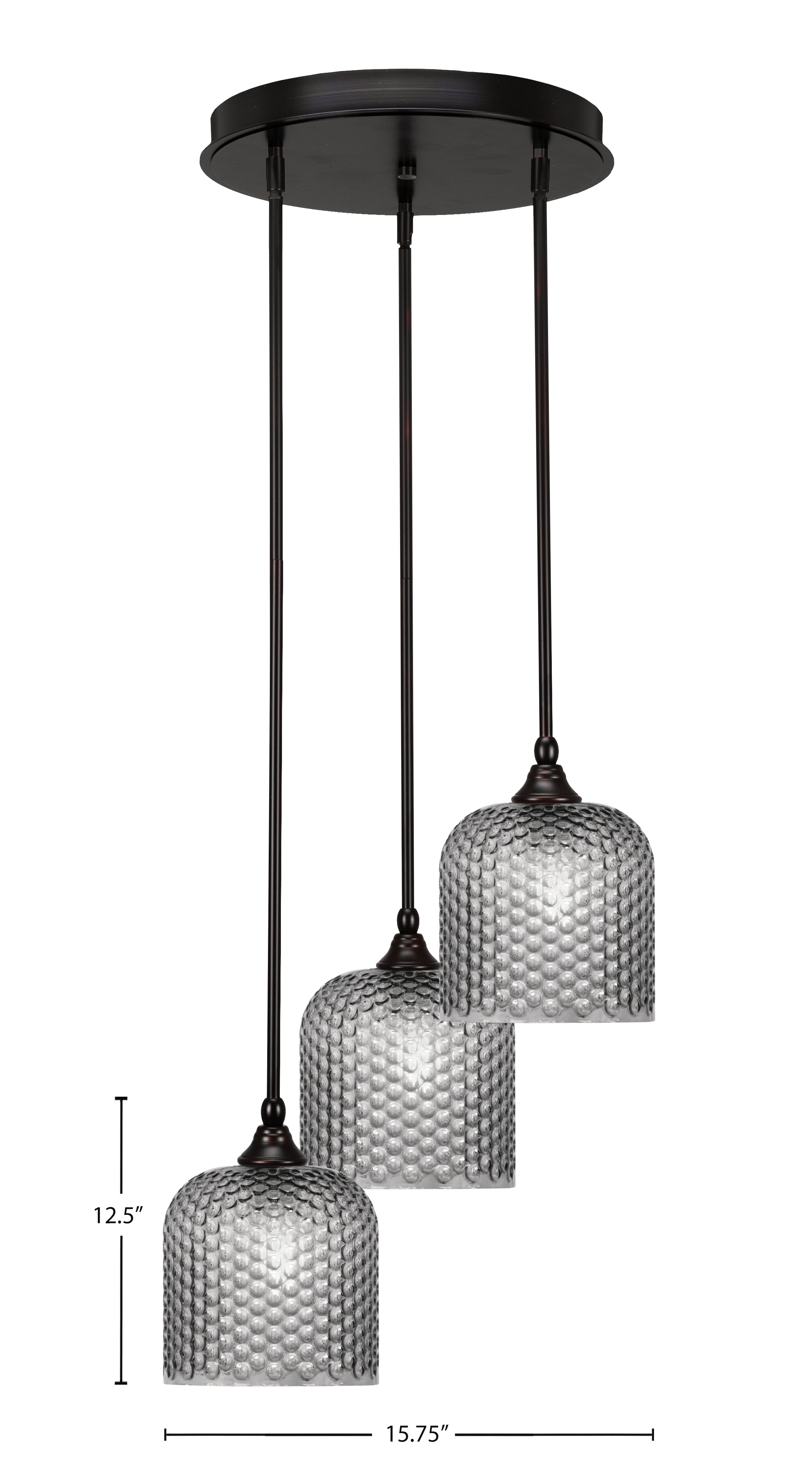 Empire Three Light Cluster Pendalier in Espresso with 7" Smoke Textured Shade