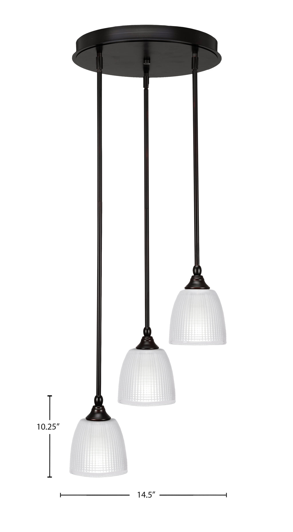 Empire Three Light Cluster Pendalier in Espresso with 5" Clear Ribbed Shade
