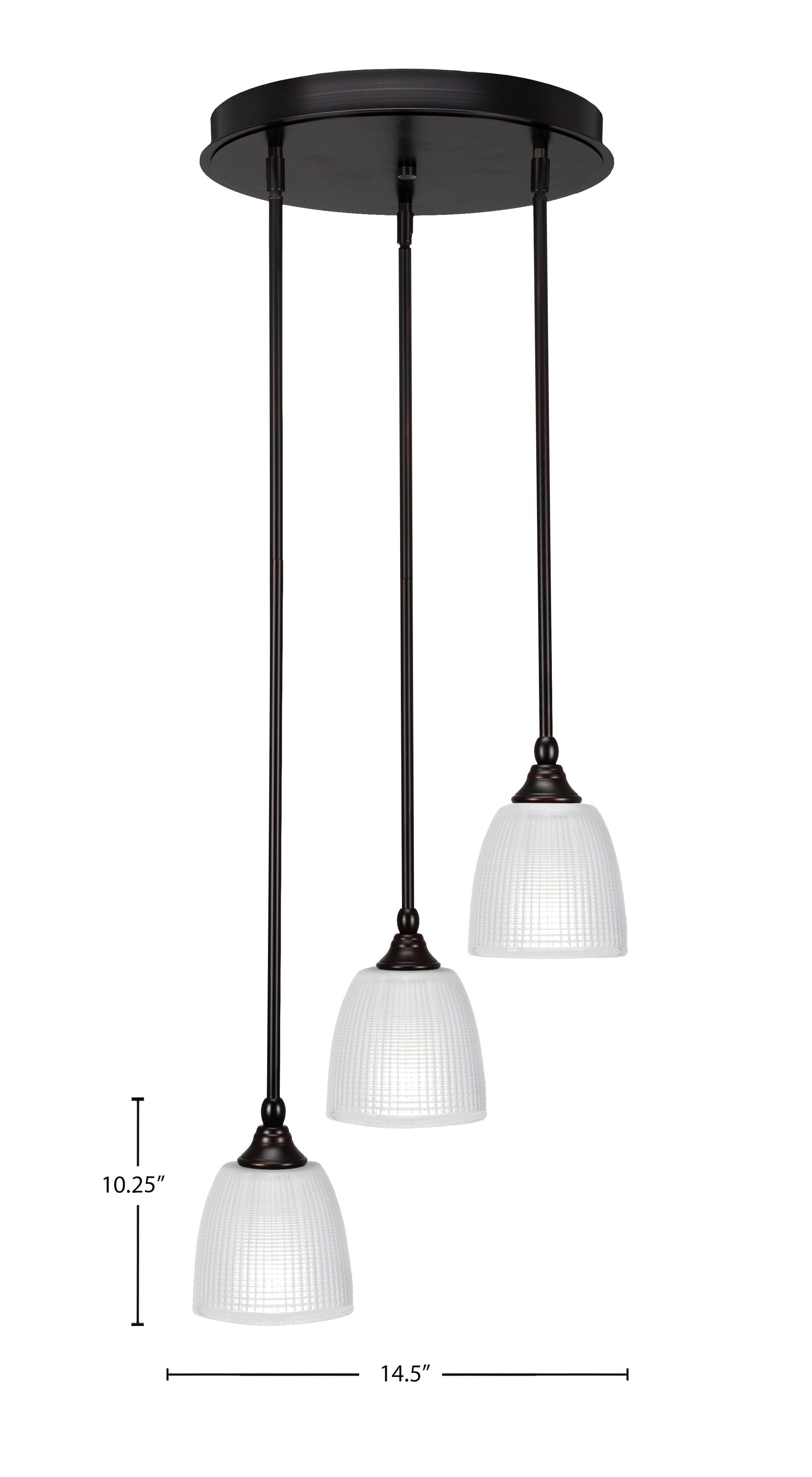 Empire Three Light Cluster Pendalier in Espresso with 5" Clear Ribbed Shade