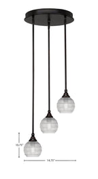 Empire Three Light Cluster Pendalier in Espresso with 6" Clear Ribbed Shade