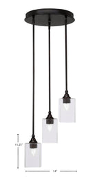 Empire Three Light Cluster Pendalier in Espresso with 4" Square Clear Bubble Shade