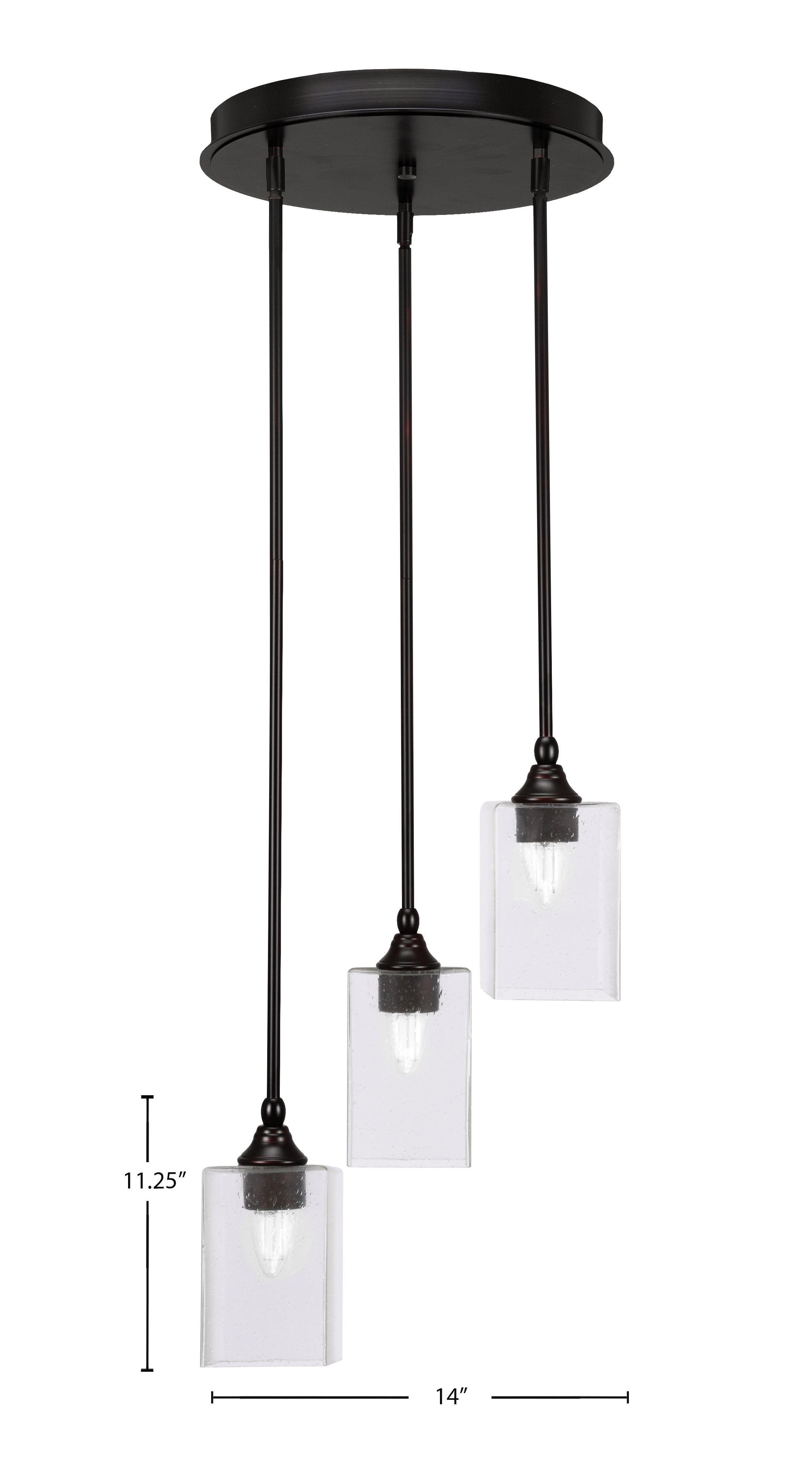 Empire Three Light Cluster Pendalier in Espresso with 4" Square Clear Bubble Shade