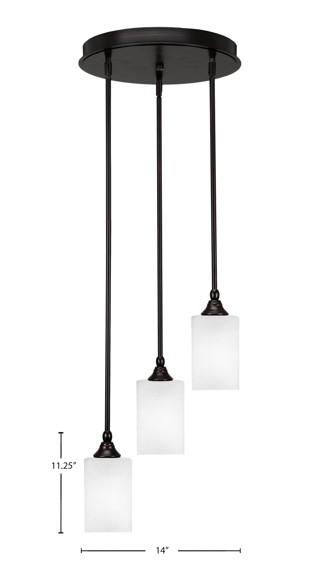 Empire Three Light Cluster Pendalier in Espresso with 4" Square White Muslin Shade