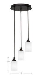 Empire Three Light Cluster Pendalier in Espresso with 4" Square White Muslin Shade